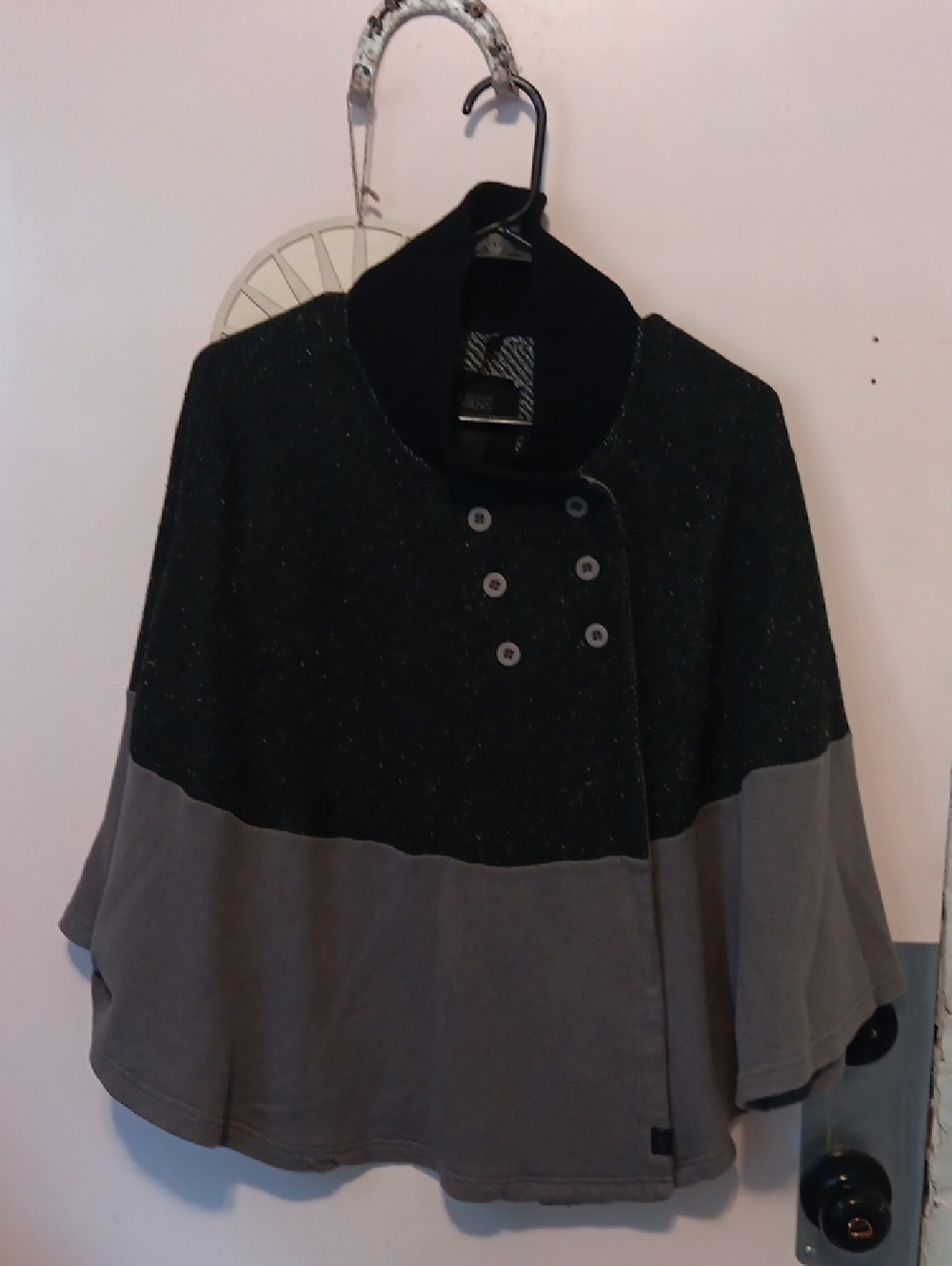 Vans Two-Tone Black and Gray Button-Front Cape Sweater